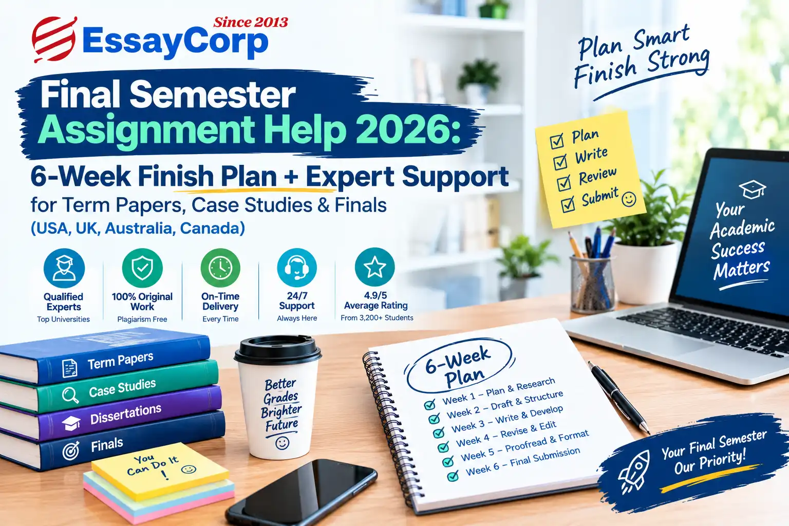Final Semester Assignment Help 2026: 6-Week Finish Plan + Expert Support for Term Papers, Case Studies & Finals (USA, UK, Australia, Canada)